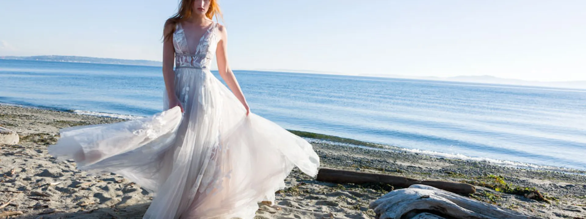 Willowby gown from Lovely Bride at Discovery Park on the coast of the Puget Sound in Seattle. 